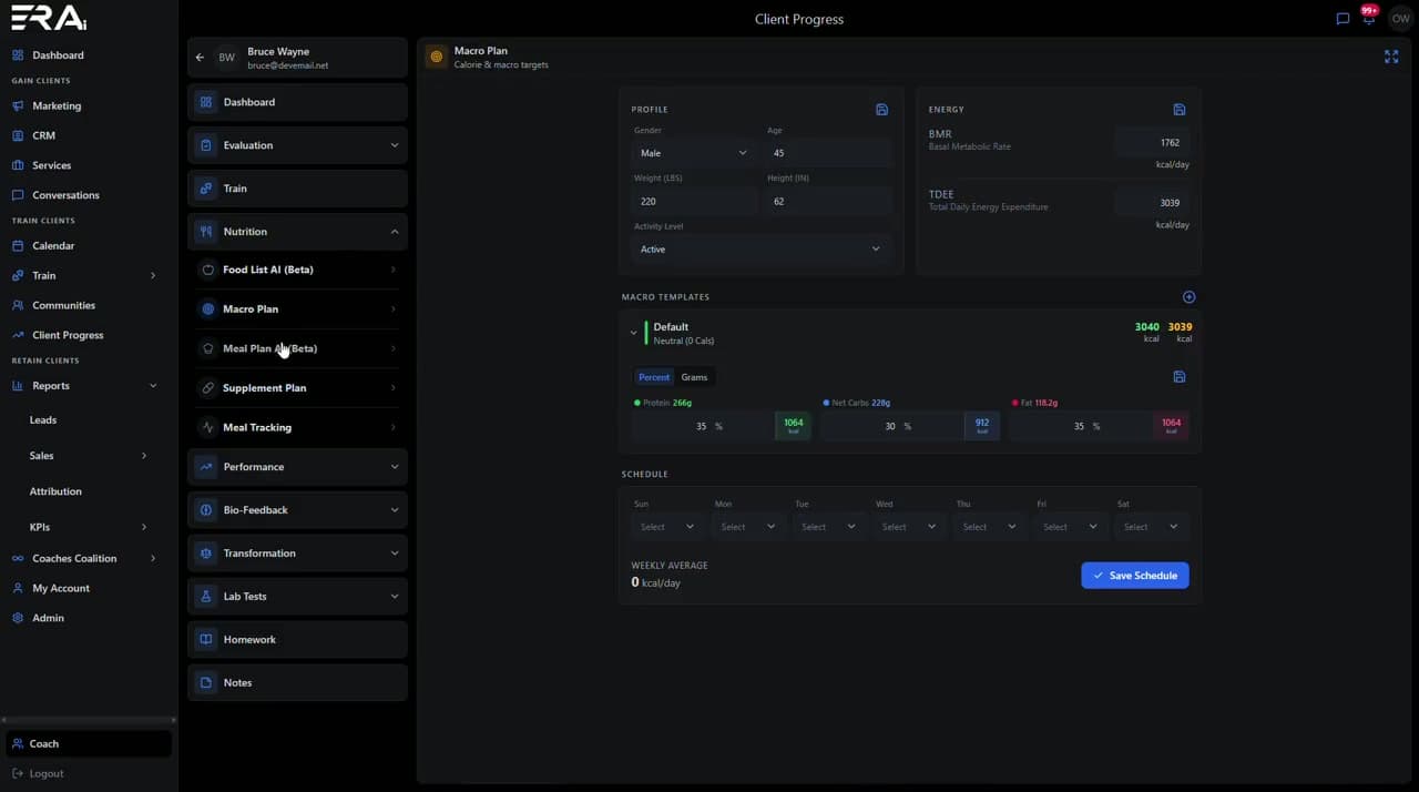 ERA Fit nutrition dashboard